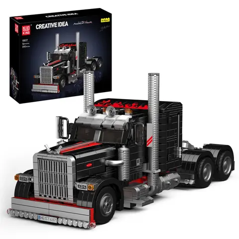 Mould King 10037 Flatbed Semi Truck Tow Road Trailer Muscle Car Collectible Blocks Set, 1797-Piece Unisex DIY Building Kit with Bricks & Parts, Transportation-Themed Toy Model Building Kits for Hands-On Learning, Kids' Gift,familyfun