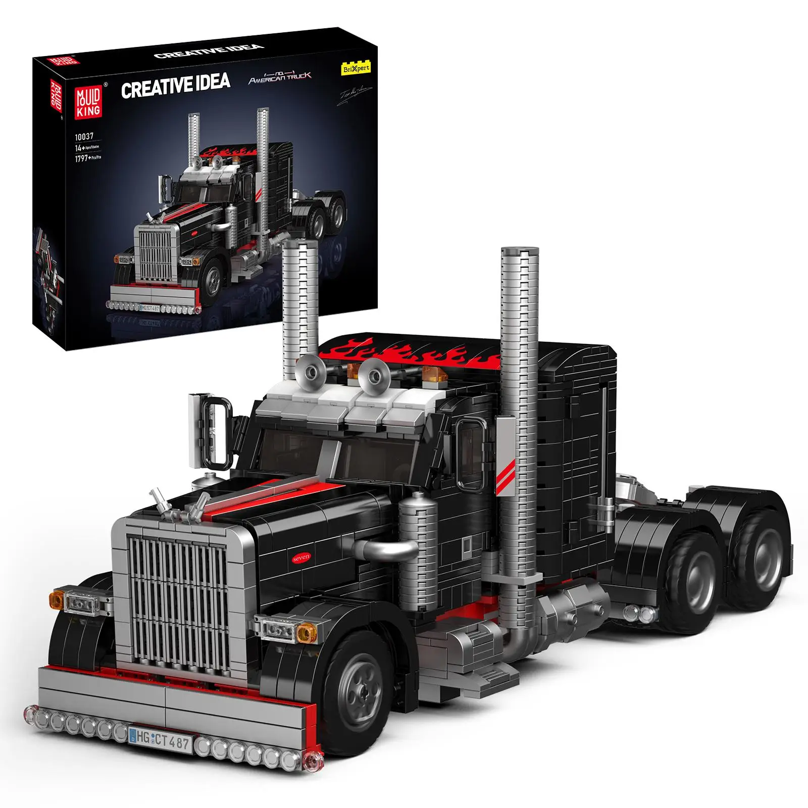 Mould King 10037 Flatbed Semi Truck Tow Road Trailer Muscle Car Building Block Adult Kid Toy 1797 Pcs Vehicle Brick