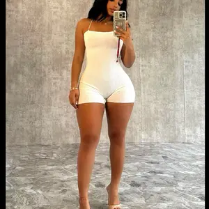 Women's Romper - Ribbed One-Piece with Strappy Design and Short Length