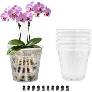Orchid Pot, 6 Pack Orchid Pots with Holes, 5.5" Clear Orchid Pots for Repotting, Breathable Slotted Orchids Planter