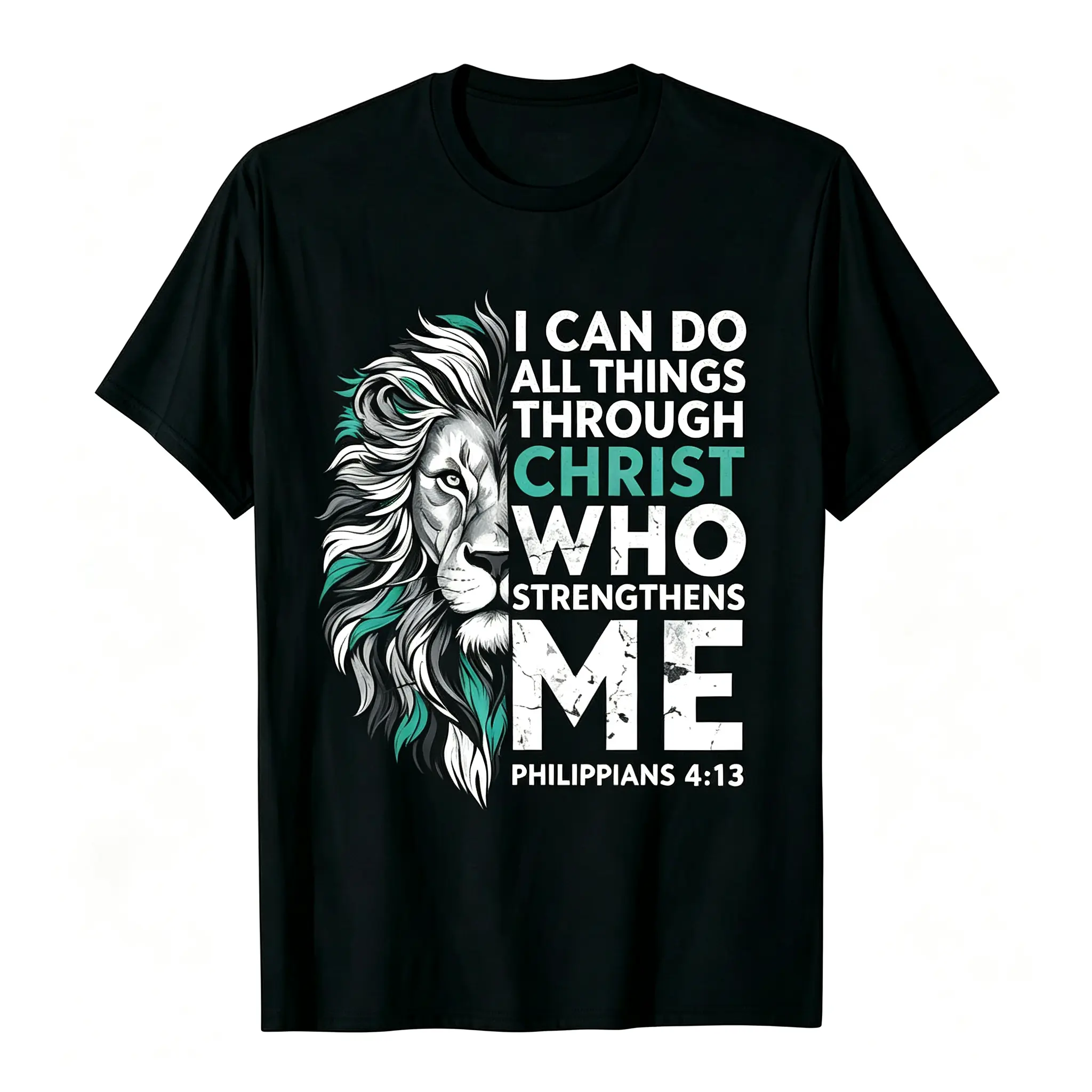 100 Percent Cotton Inspirational Christian Faith Lion Philippians 413 Bible Verse T-Shirt for Men and Women Breathable Fabric Casual Tee