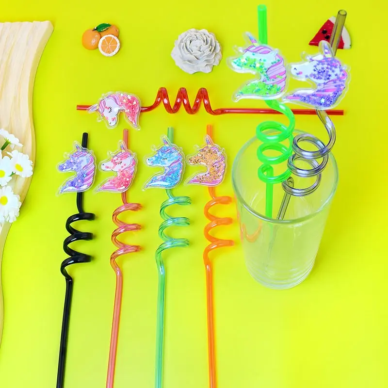 15pcs Unicorn Theme Straws, Reusable Spiral Design, 27cm Long, Perfect for Milk, Beverages, Parties, Weddings, Beach Gifts