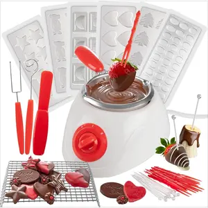 Electric Chocolate Melting Pot Set - Mother's Day Brunch Fondue & Candy Kit w/ 30 Bonus Accessories - Dip, Drizzle, Decorate Strawberries & Marshmallows - Party Appetizers & Desserts