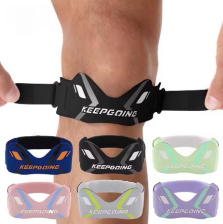 A 2-pack of patella support knee braces, designed to protect the kneecap and support the patellar tendon. These adjustable, shock-absorbing compression braces are suitable for basketball and other sports. A 2-pack of patella support knee braces, designed to protect the kneecap and support the patellar tendon. These adjustable, shock-absorbing compression braces are suitable for basketball and other sports.