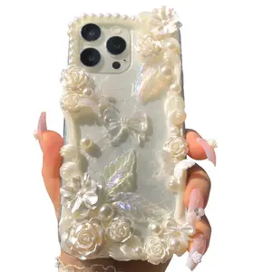 Handmade Phone Case Elegant Style Feather Flower Butterfly Pearl Soft Tpu Dustproof iPhone 17 16 15 14 13 12 11 Pro Max Casing