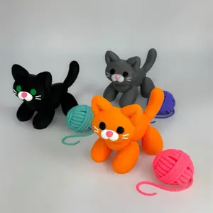 Balloon Cat 3D Printed Kitty With Yarn Ball Home Decor Orange Black Gray