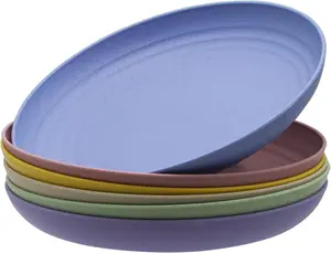 Deep Dinner Plates Set, 9in Unbreakable Wheat Straw Plates, 6 count Deep Lightweight Dinner Dishes, Microwave and Dishwasher Safe Plate for Kitchen