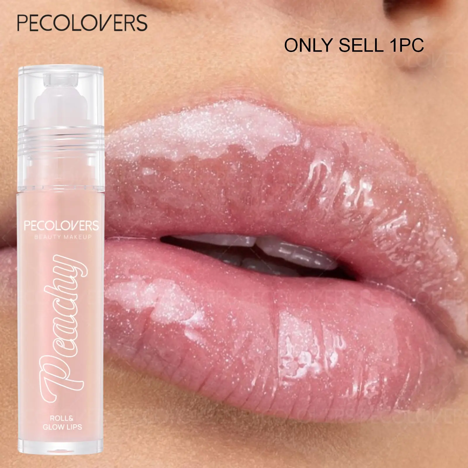 1PC Long Lasting, Non-Stick Cup, Roll-on Lip Oil Colored Lip gloss, Lightweight & Sparkling gloss