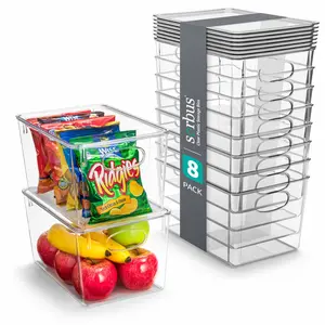 Sorbus Large Plastic Storage Bins with Lids, Clear Organiser Boxes (8 pack) Kitchen Set Fruits Translucent Drawer Container