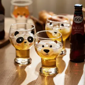 Highly Stylish Glass Milk Coffee Cup for Women, Cute Bear Design, Suitable for Juice, Cold Drinks, and Beer, for Home Use,Drinkware