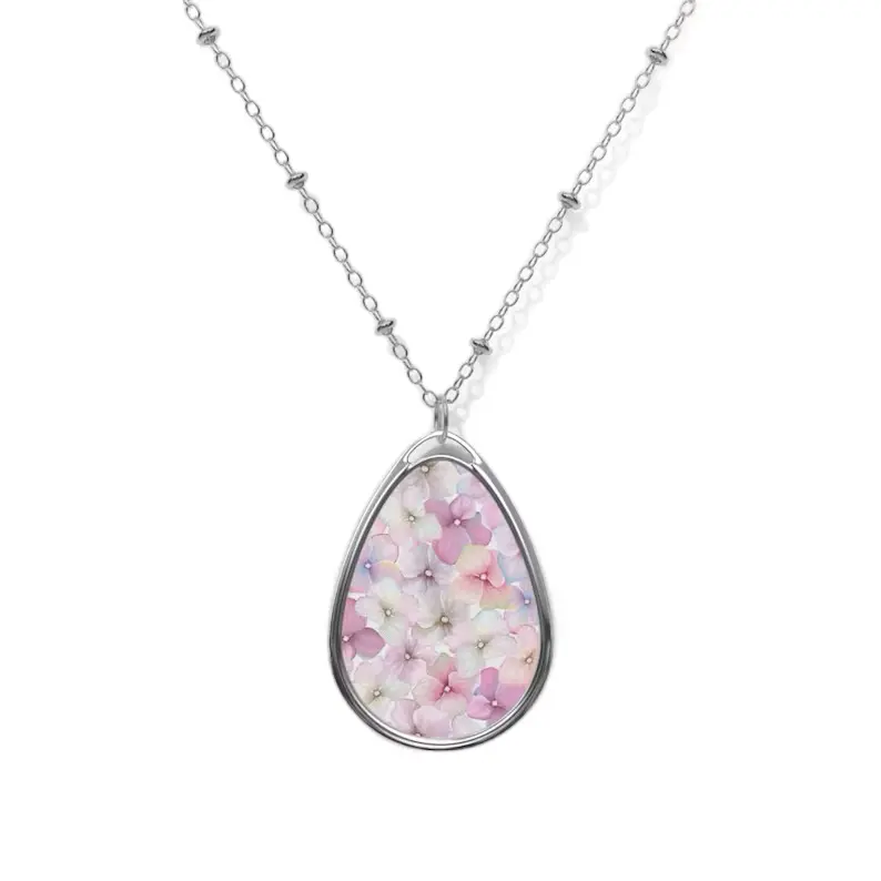 Hydrangea Oval Necklace with Flower Pendant Jewelry, Mother's Day Gift, Delicate Floral Charm, Nature Lover Gift, Wedding Keepsake