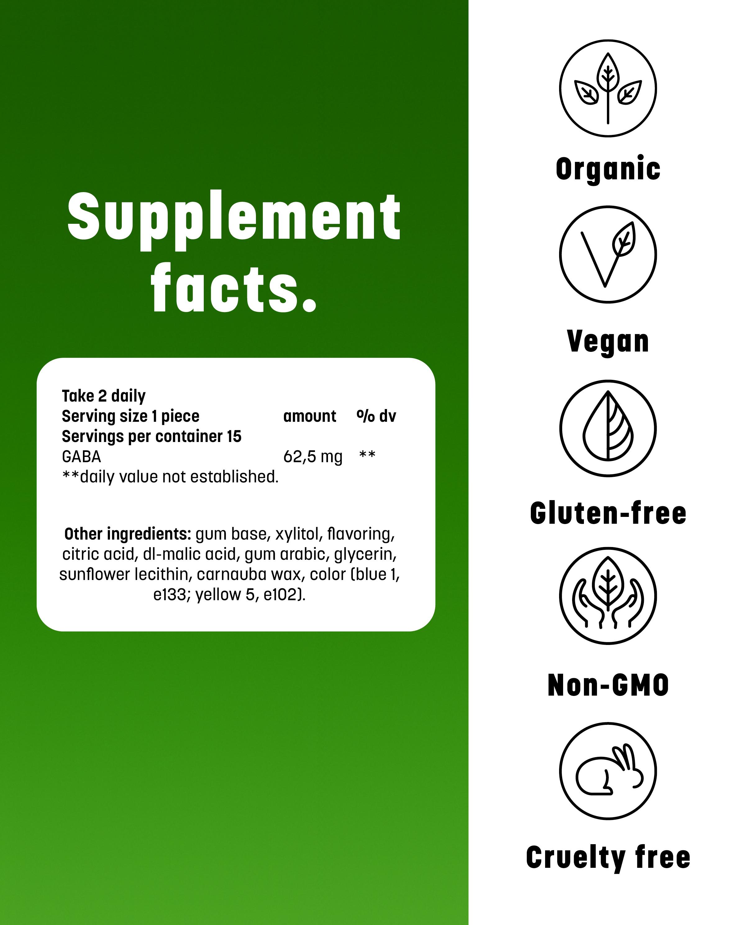 Clooudie Chill Chewing Gum, Green Apple Favor, 30 Gum, Calm & Ease Stress Support, Gaba, Clinically Tested, Vegan & Non-GMO, Sugar Free