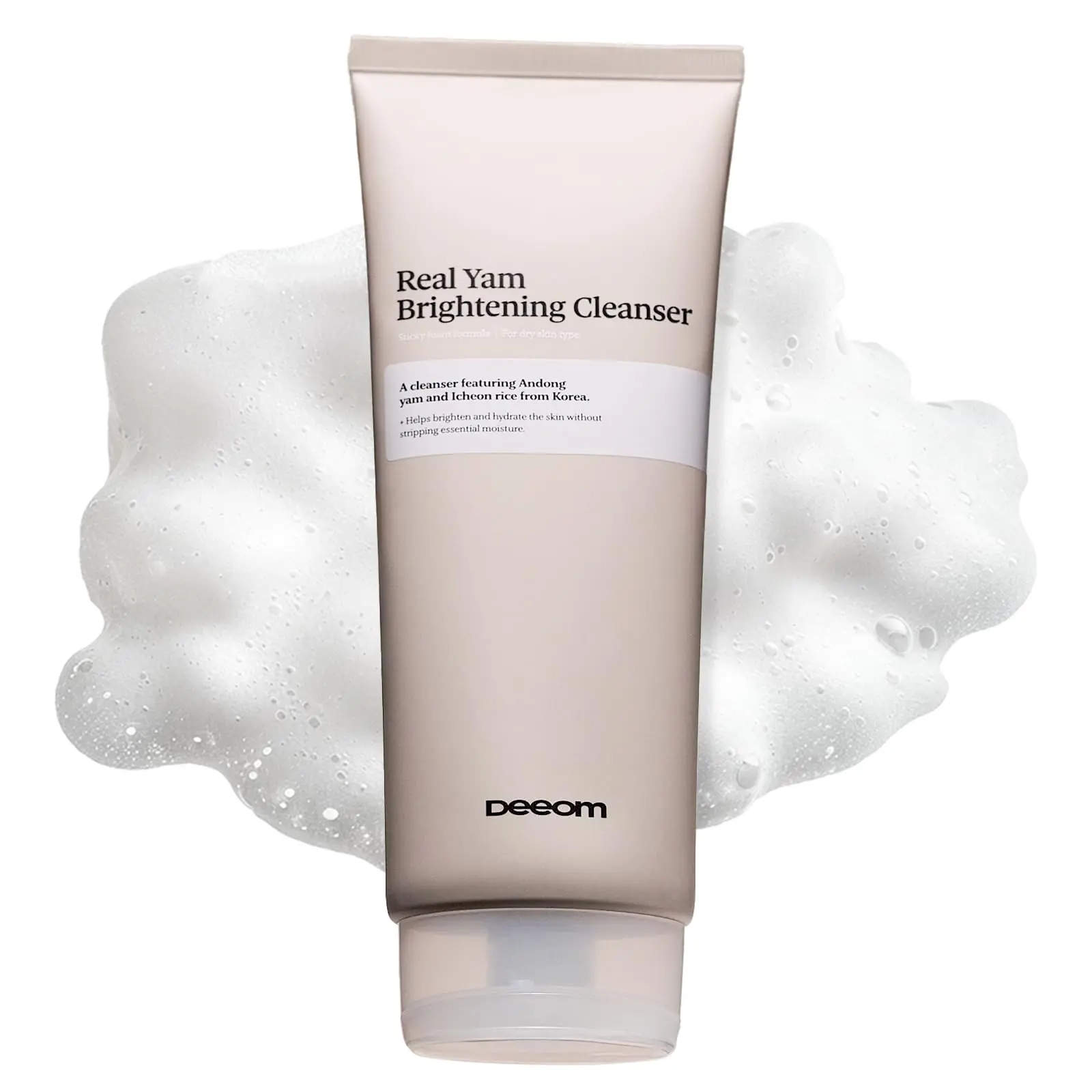 Deeom Yam Korean Rice Extract Facial Cleanser - Brightening, Hydrating, Gentle Cream Lather Face Wash for Dull Dry Skin, Am/Pm Daily Facial Cleansing Moisturizing Cleanser to Hydrate
