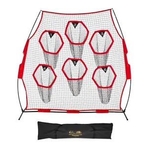 8 By 8 Foot Football Trainer Throwing Net With 6 Target Pockets, Knotless Net, Includes Straps And Portable Carry Case For Indoor Outdoor Practice, Durable Throwing Target Net To Improve Quarterback Accuracy, Red