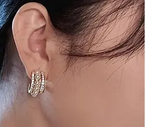 Earrings Diamond C-shaped Gold Plated Cuff Pearl Stud Earrings