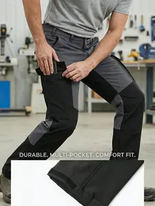 Men's Thick Tactical Work Pants, Multi-Pocket Fleece Straight Leg, Waterproof Surface, Casual Winter Hiking Travel Climbing, Trouser