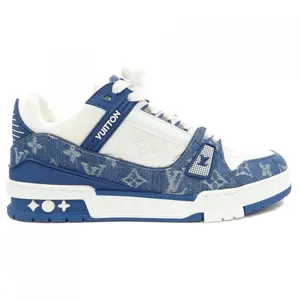 Pre-owned Louis Vuitton Calfskin Small Leather Goods LV Trainer Monogram Denim Calf Sneakers