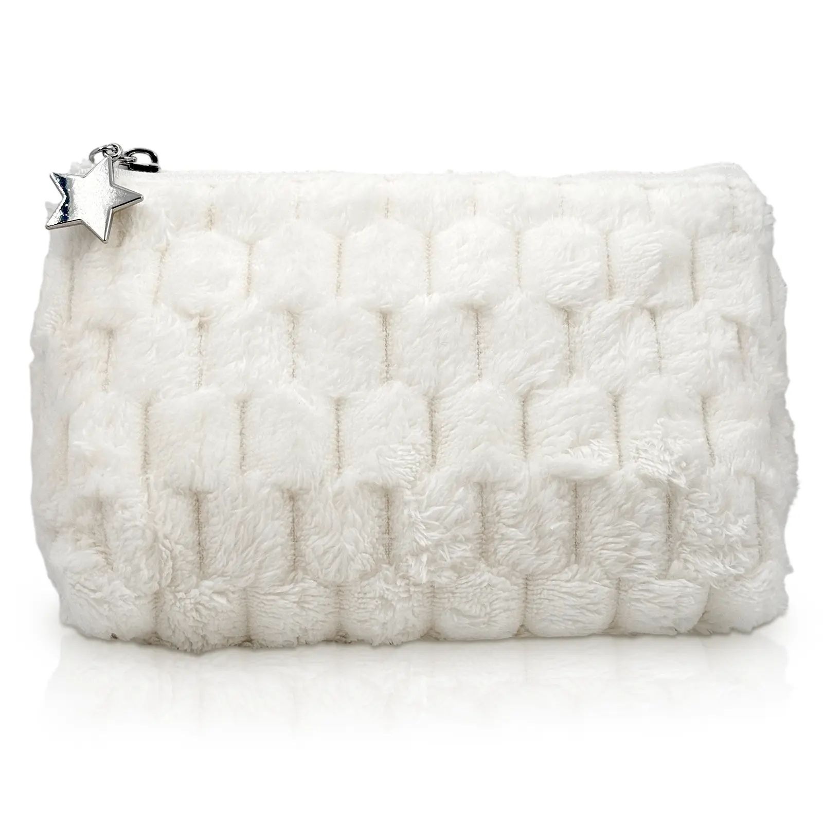 Fluffy Makeup Bag, Large Capacity Cosmetic Pouch, Soft Fuzzy Plush, Cute Star Zipper Fuzzy Makeup Bag, Portable Travel Toiletry Organizer Bag for Women Girls, Soft Fuzzy Storage Pouch