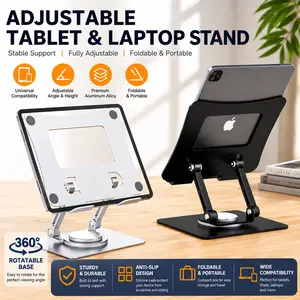 360° Rotatable Tablet & Laptop Stand – Foldable, Portable, Stable Metal Holder for iPad, Phone