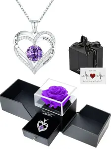 Heart Shaped Pendant Necklace with Rose Gift Box, Stainless Steel Jewelry for Party, Trendy All-Match, Daily Wear Necklace, Perfect for Birthdays & Mother's Day