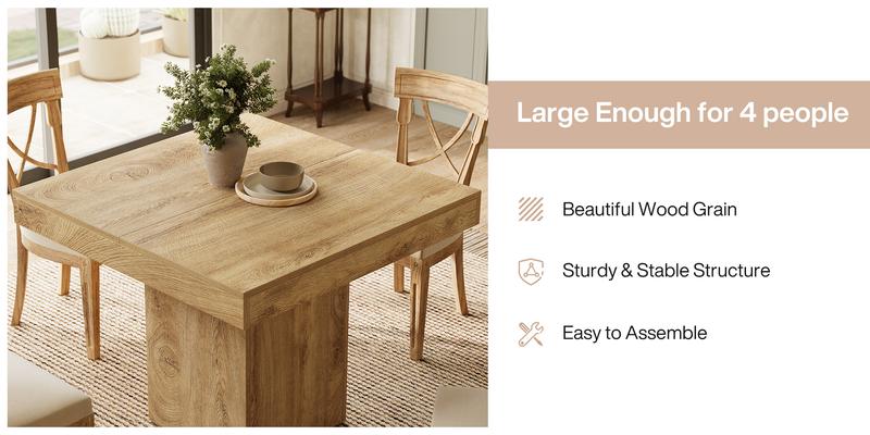LITTLE TREE 39-Inch Square Dining Table for 4, Farmhouse Small Kitchen Dinner Eating Table with Sturdy Pedestal Base, Wooden Dining Room Furniture for Dining Room, Kitchen, Apartments
