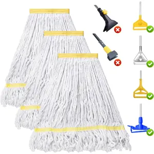 3 Pack Heavy Duty Commercial Mop  Replacement,Looped End String  Mop Heads,Industrial Wet Mops Refill for Floor Cleaning