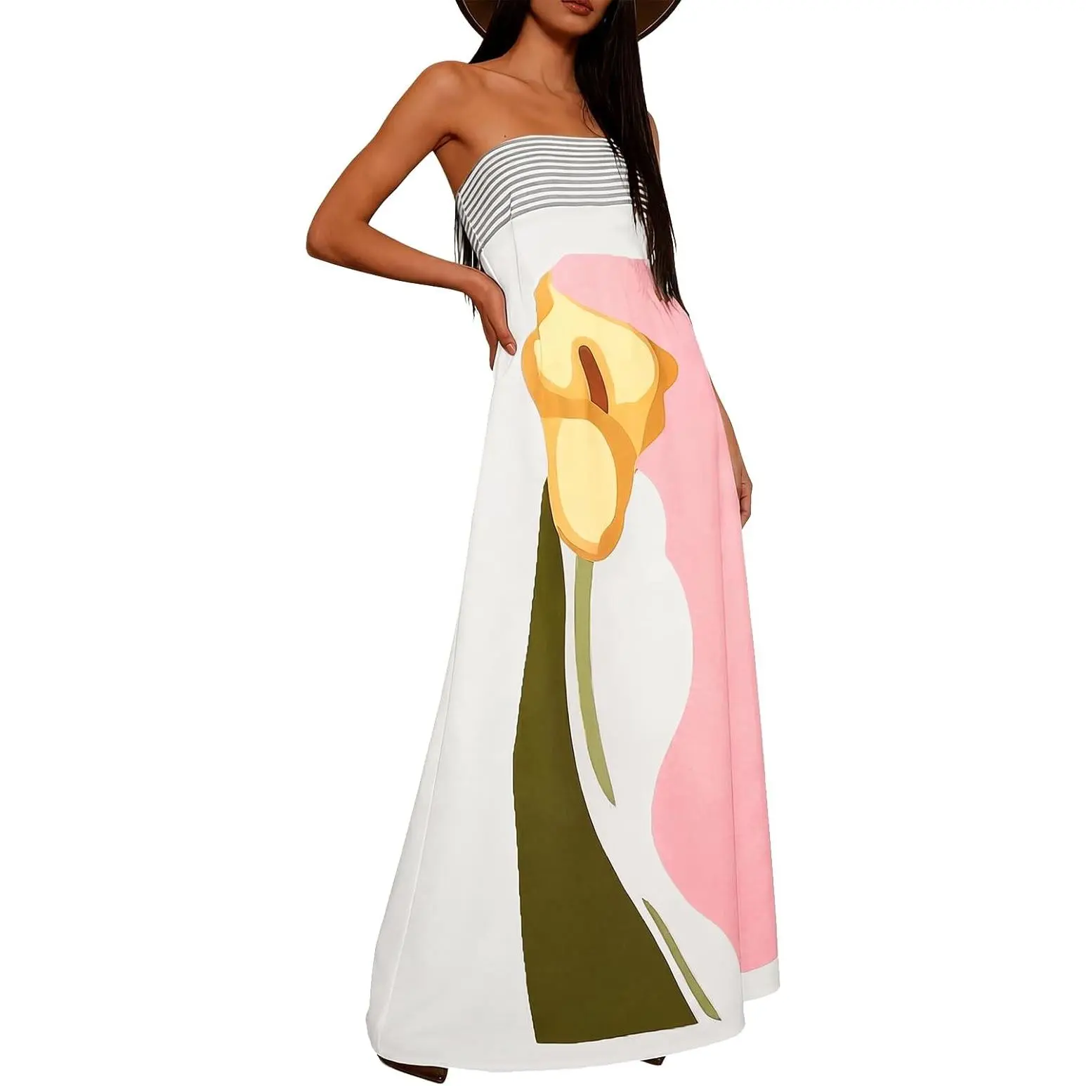 Women Y2k Strapless Maxi Dress Summer Backless Floral Long Tube Dress Off  Shoulder Cocktail Party Dress,,Fashionable Y2k Printed Long Dress - TikTok  Shop