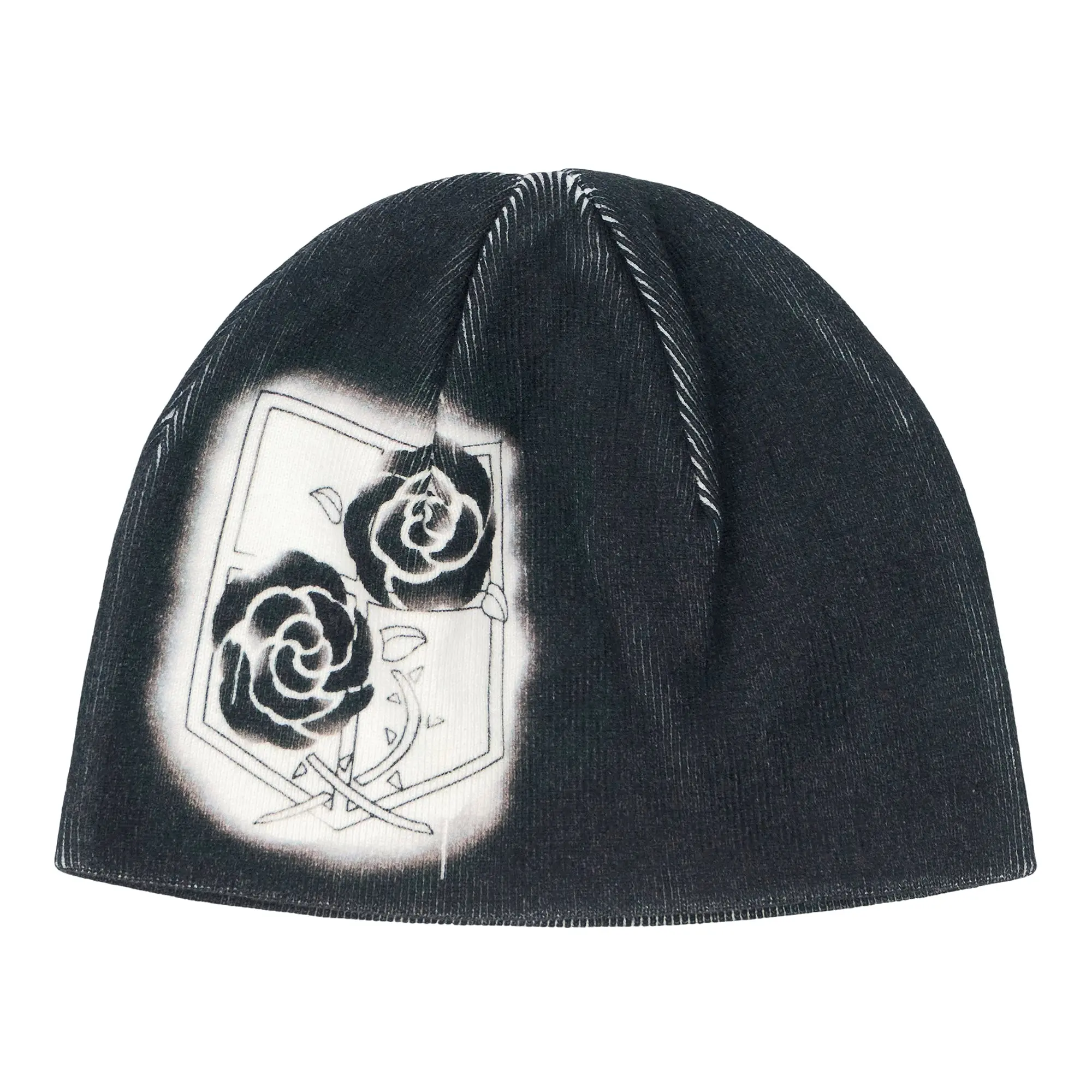 Anime Fan Fitted Beanie, Black Cuffed Knit Hat with Graphic, Soft Nylon Acrylic Wool Blend Winter Cap, beanie fitted, Attack On Titan, Anime Fans