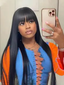 26 Inch Long Straight Wigs for Women, Gorgeous Fluffy Wigs with Bangs, Synthetic Hair Wigs for Daily Use, Synthetic Full Machine Wigs for Party