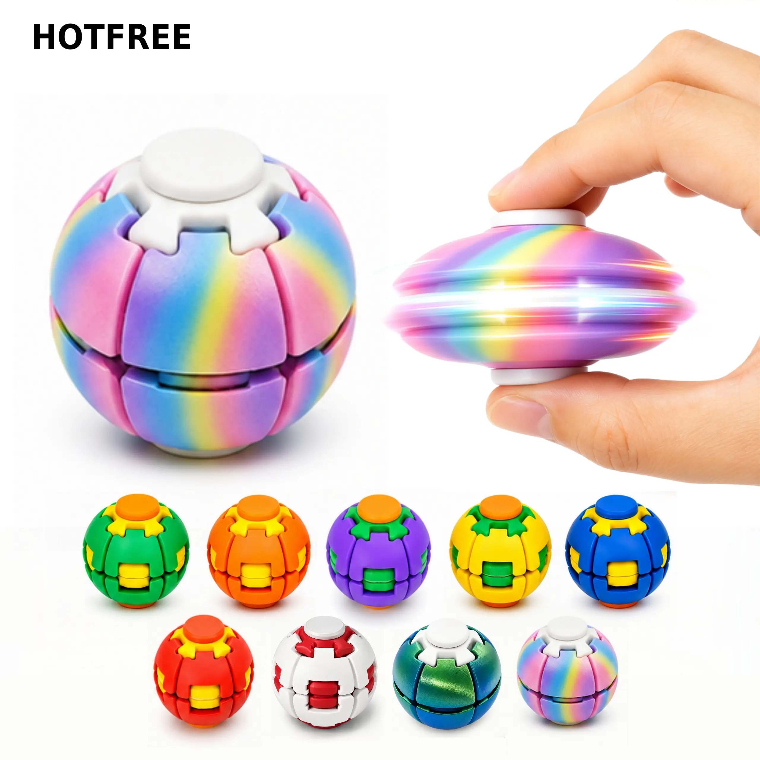 Hotfree Press-to-Spin Transforming Fidget Ball, 3D Printed Fidget Ball Toy, Smooth Spinning Fingertip Gyro Sensory Stress Relief Toy, Viral Spinner Toy, Quiet Desk Gadget for Focus and Relaxation, Portable Handheld Fidget for Kids, Teens and Adults