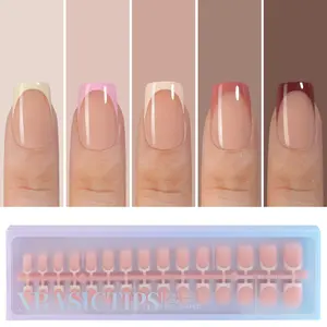 Misssix XBASICTIPS French Tip Press On Nails, 150Pcs French Gel Nail Tips Short Square, Soft Gel Pre-shaped No Need to File 3 in 1 Tips, Fake Nails for Nail Art DIY Extension Designs 15 Sizes