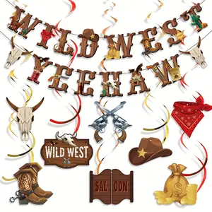 Western Party Decorations West Cowboy Party Banners Hanging Swirls Wall Hanging Backdrop Wild West Banners Yee Haw Ceiling Streamers for Boys Birthday Western Baby Shower Party Decor
