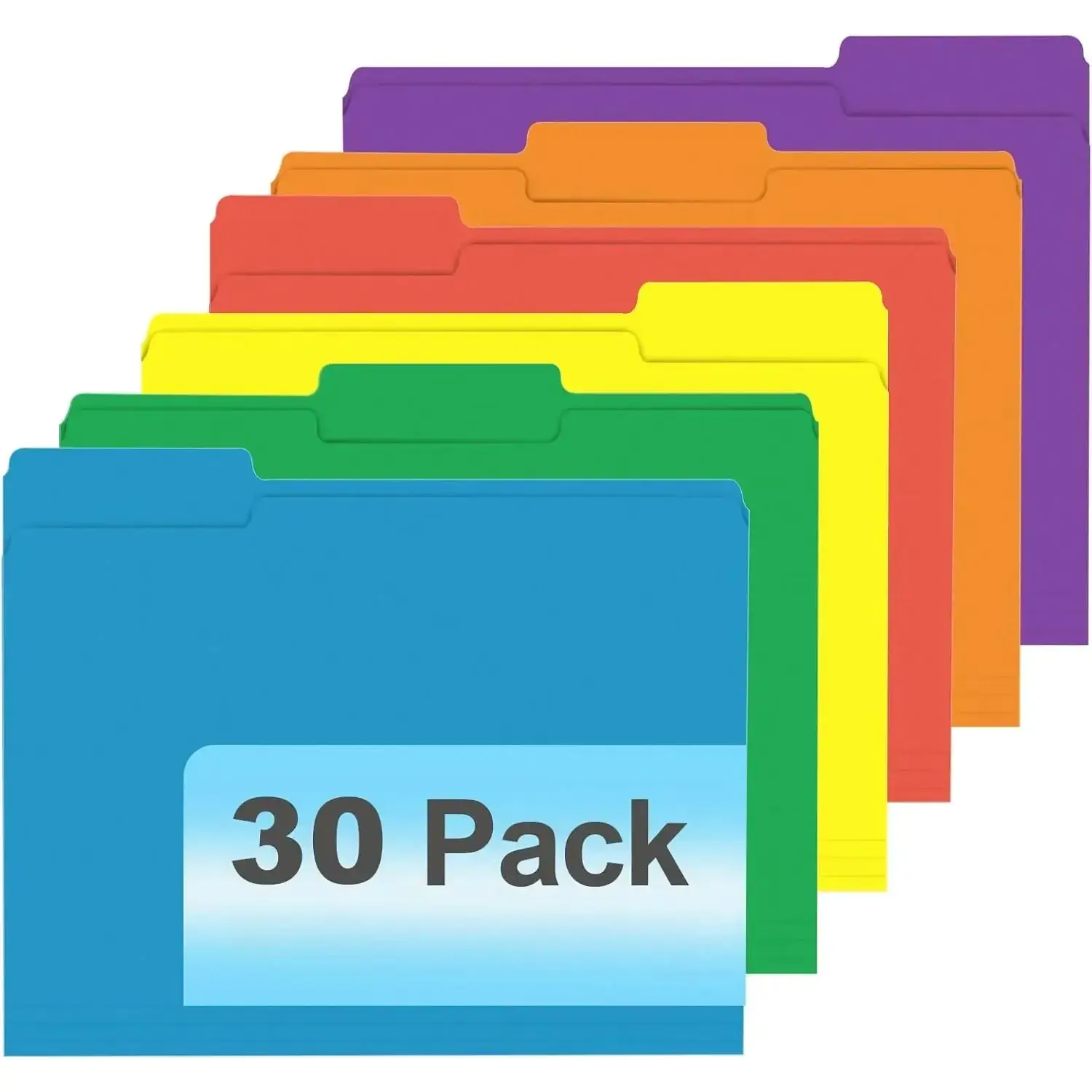 File Folder, 30 Pack 1/3 Cut Tab File Folders, Colored File Folders Designed for Office and Classroom Use, Letter Size, Assorted 6 Colors
