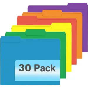 File Folder, 30 Pack 1/3 Cut Tab File Folders, Colored File Folders Designed for Office and Classroom Use, Letter Size, Assorted 6 Colors