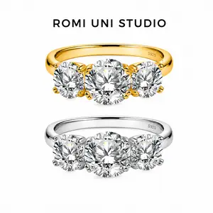 3 Stone Synthetic Moissanite Ring 2ct-4ct 14K Gold Plated 925 Sterling Silver Elegant Engagement Wedding Ring for Women Men Valentine Anniversary Gift