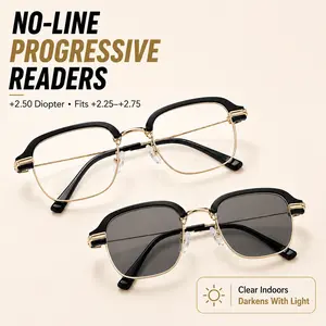 +2.50 progressive reading glasses, fits +2.25 to +2.75, no line progressive readers, photochromic readers, blue light reading glasses, semi-rimless readers, auto darkening readers