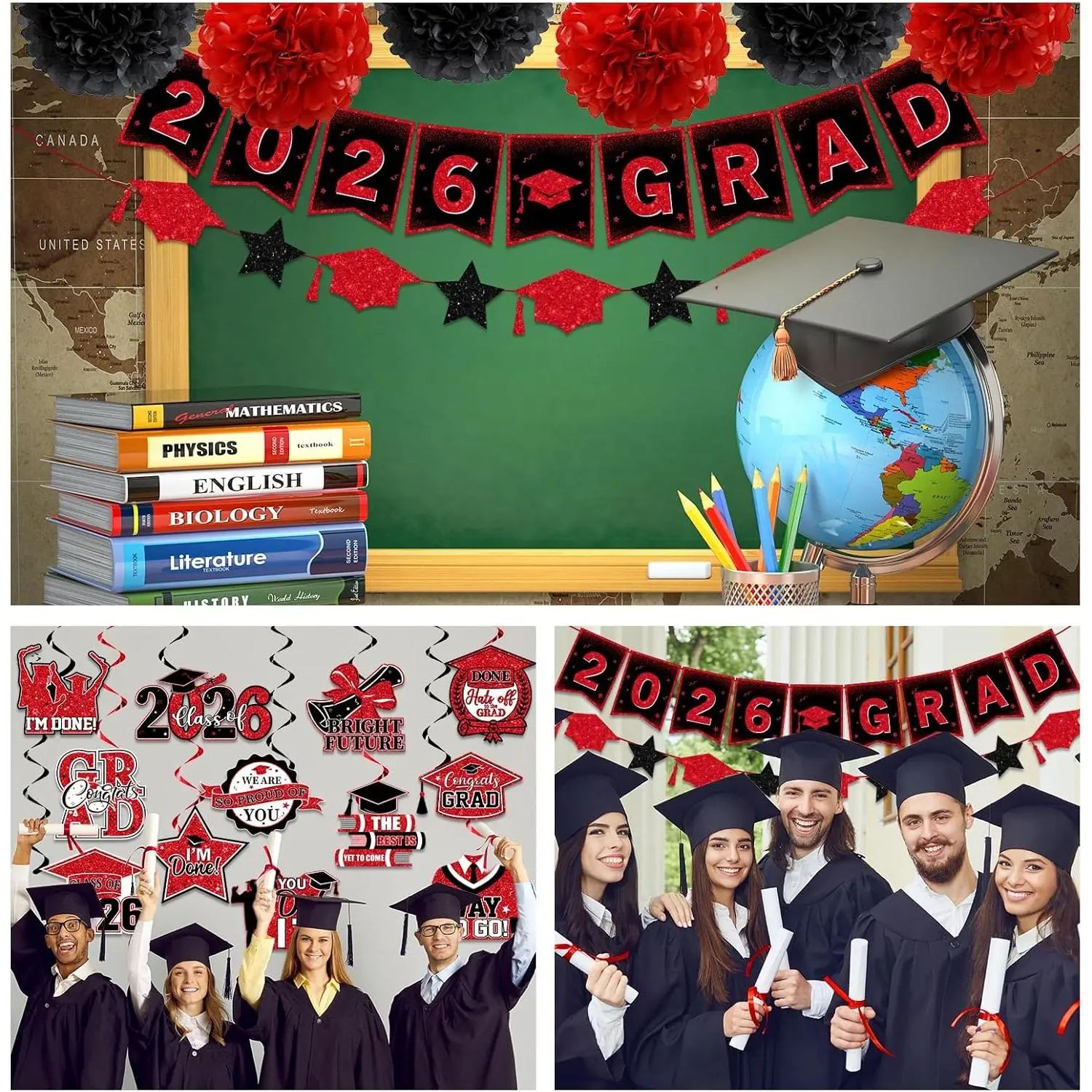 Red and Black Graduation Decorations 2026, 2026 Grad Banner and ...