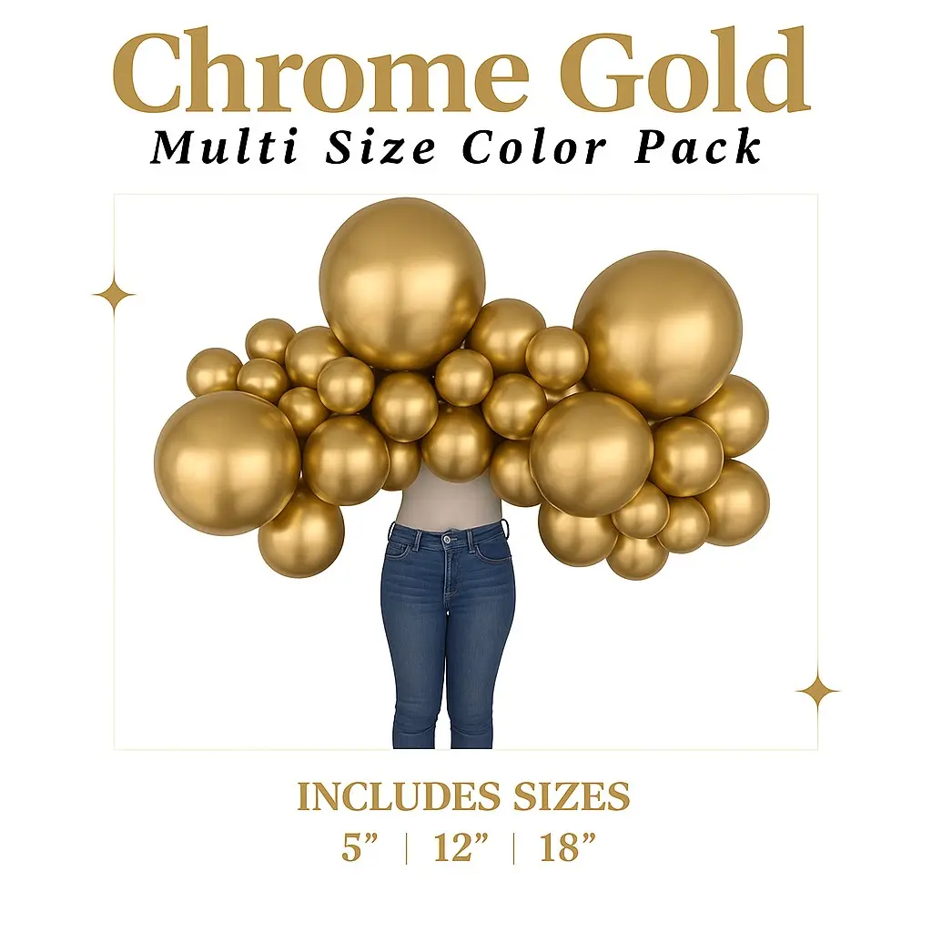 Chrome Gold Balloon Pack with Optional Add-Ons