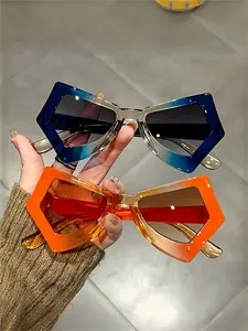 Women's Polygon Irregular Large Frame Fashion Cat Eye Butterfly Glasses, Decorative Lens, Perfect for Posing, Winter Skiing, Casual Style, All Seasons