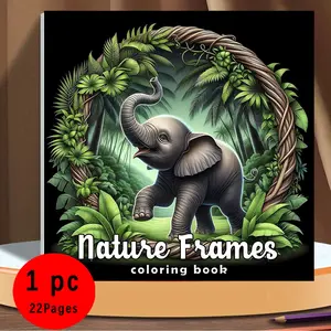 Nature Frames Jungle Elephant Coloring Book, Bold & Easy Wildlife Designs, 120g Thick No-Bleed Paper, 22 Pages, Odorless & Safe, Glue-Bound Binding, Stress Relief & Anxiety Relief Art for Kids & Adults, Relaxing Self Care Activity