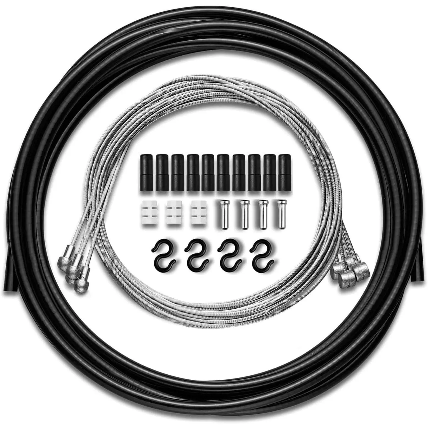 4PCS Professional Bike Brake Cable and Housing Set, Universal Bike Brake Cables for Mountain Road Bike Front and Rear, Black, 17x17x0.5