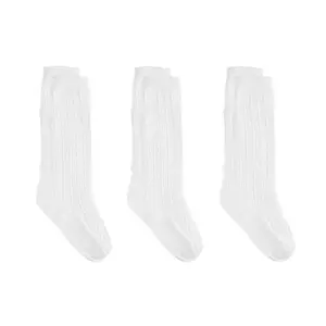 Toddler Knee High Socks Cable Knit Long Stockings Baby Girls Boys White 4T-5T 3 Pairs
