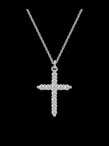 Women's Elegant Rhinestone Decorated Cross Pendant Necklace, Exquisite Trendy Pendant Necklace, Chic Jewelry As Gift for Girlfriend