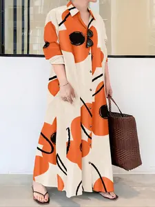 【Plus Size】 Floral Print Button Front Shirt Dress, Elegant Long Sleeve Collared Dress for Spring & Fall, Women's Clothes for Daily Wear, Womenswear, Casual Dresses