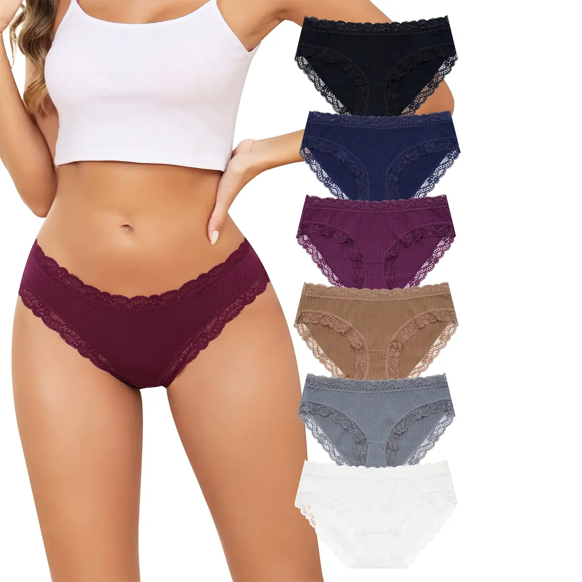 LEVAO Lady's Cotton Lace Bikini Bottoms - Soft Stretch, Breathable, Cute Fit Cheeky Hipster Briefs, Full Coverage, 6-Pack (S-XL), Lingerie, Panties, Underwear For Women