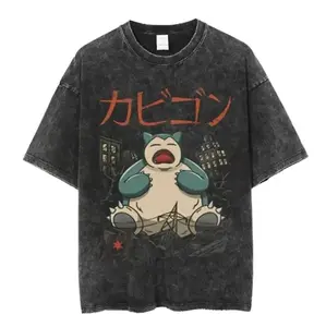Snorlax Anime Japanese Mineral Washed Oversized Vintage Anime T-Shirt - Soft Washed Harajuku Casual Graphic Tee for Men Women, Gifts for Him, Birthday, for her, 90s graphic good tees Casual American Short Sleeve Unisex T-shirt,Gym & Streetwear