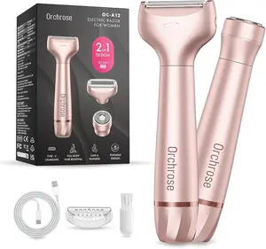 Orchrose Electric Razor- 2 in 1 Shaver & Trimmer for Women,Portable Rechargeable Hair Removal Kit for Face,Body,Leg, Bikini,Underarm &Arm Gift Smooth Comfort ，Rose gold