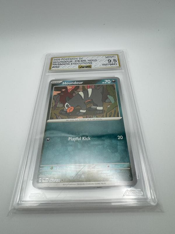 Graded AGS 9.5 Houndour POKEBALL 2025 Prismatic Evolutions 062 Holographic Pokemon Card