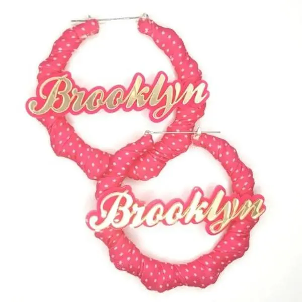 Brooklyn Bamboo Hoop Earrings | Pink White Polka Dot Fabric Wrapped Handmade Hoop Earrings