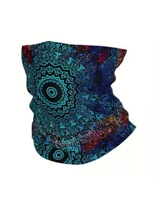 Unisex Bohemian Mandala Neck Gaiter, Blue Zen Yoga Face Scarf, Trippy Festival Bandana Mask, Face Cover